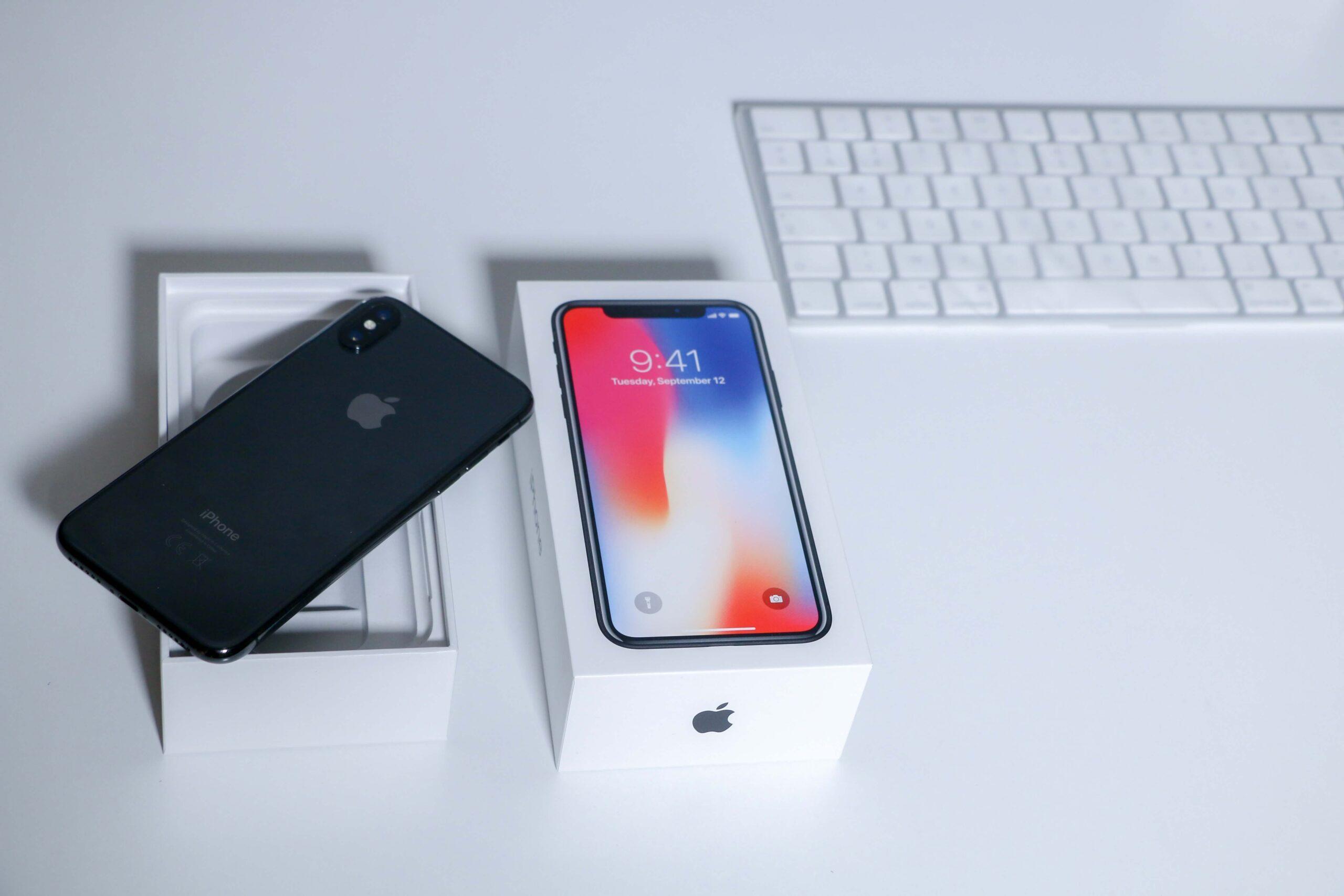 iPhone box and keyboard