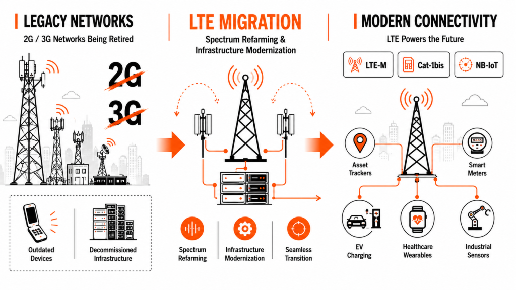 showing LTE and 5G coexistence, spectrum refarming, and the gradual transition toward standalone 5G networks.