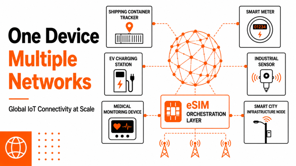 Global IoT devices managed through eSIM connectivity
