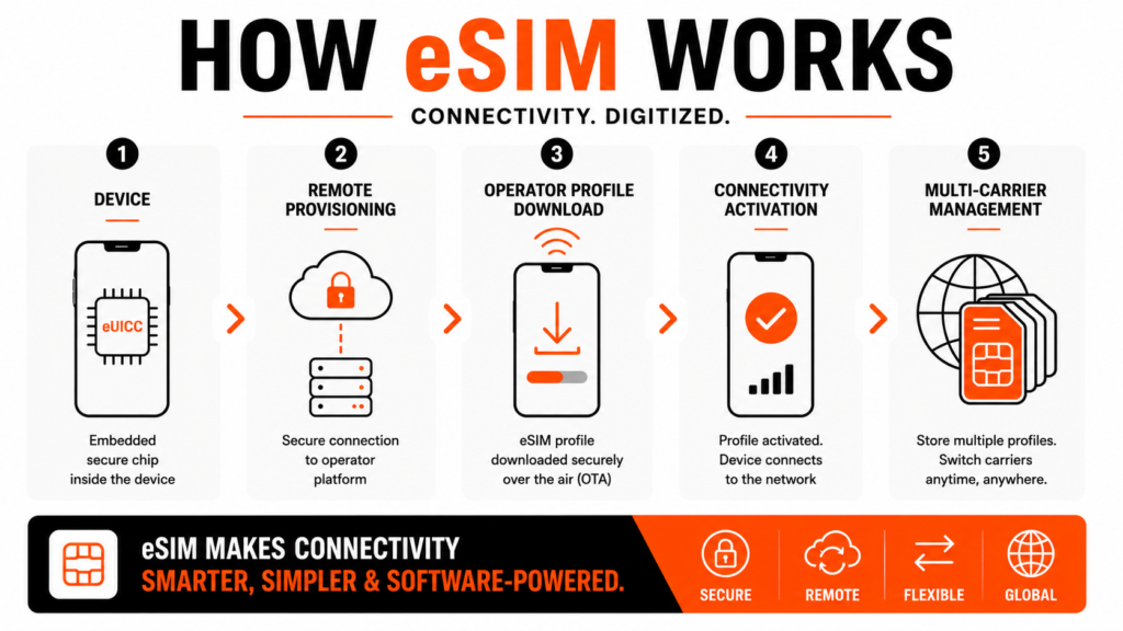 How eSIM works with remote provisioning and digital activation.