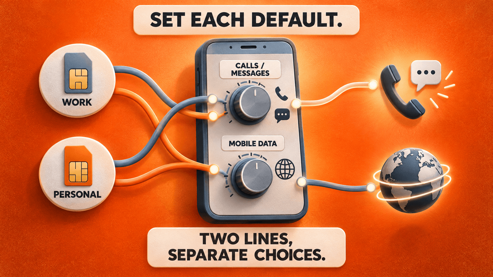 Dual SIM eSIM for business needs separate choices for call and message identity and the mobile-data route.