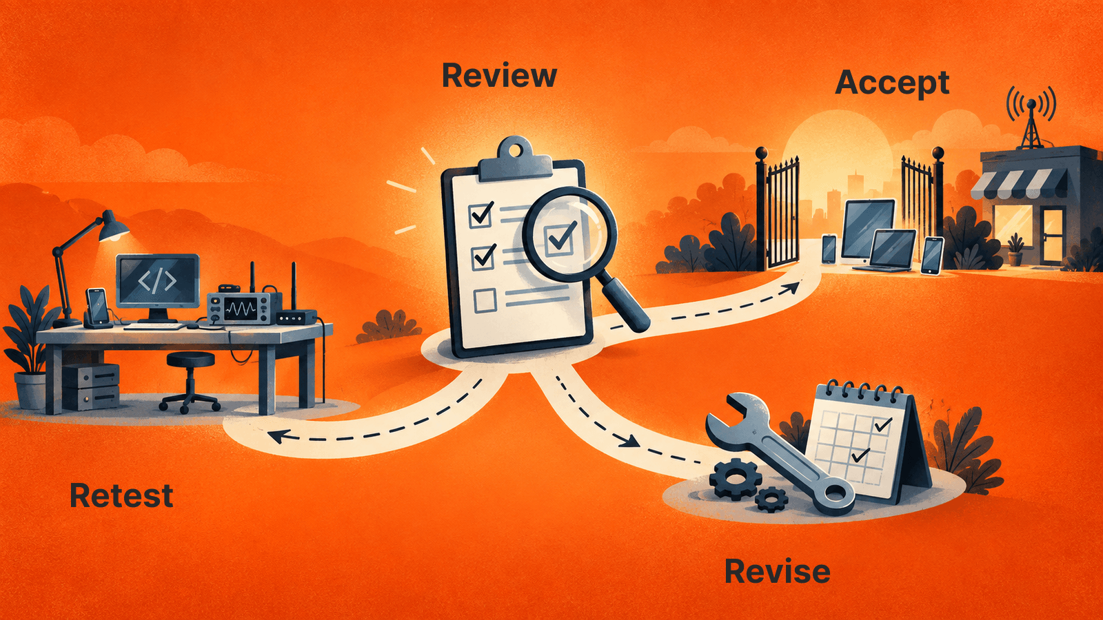 Release review can accept the service or require revision and retesting