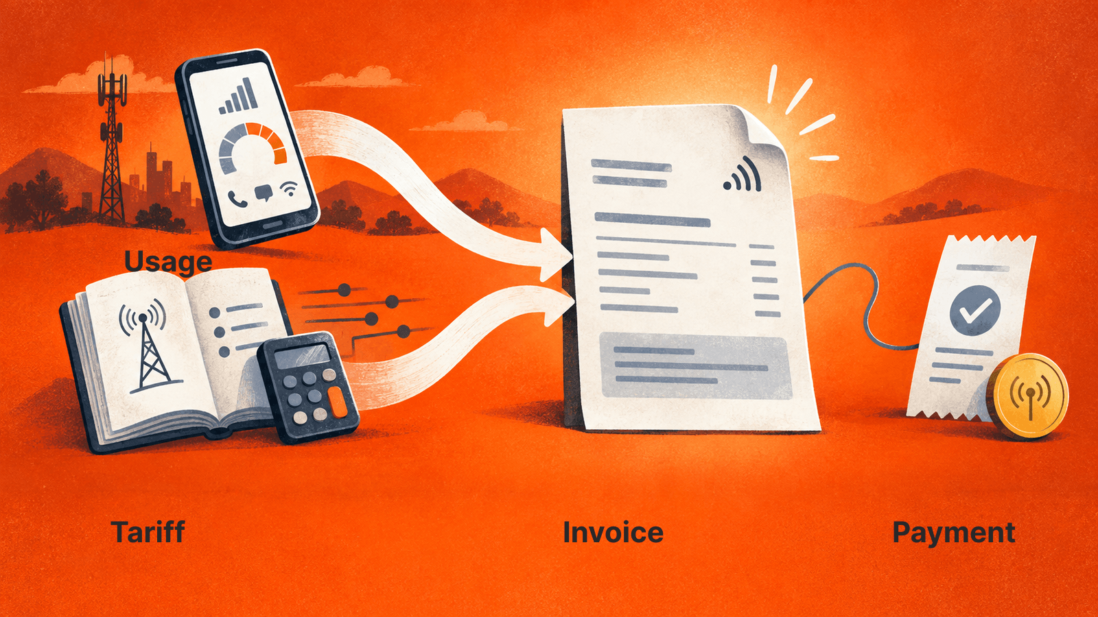 Usage and tariff records explain an invoice; collecting payment is a separate function
