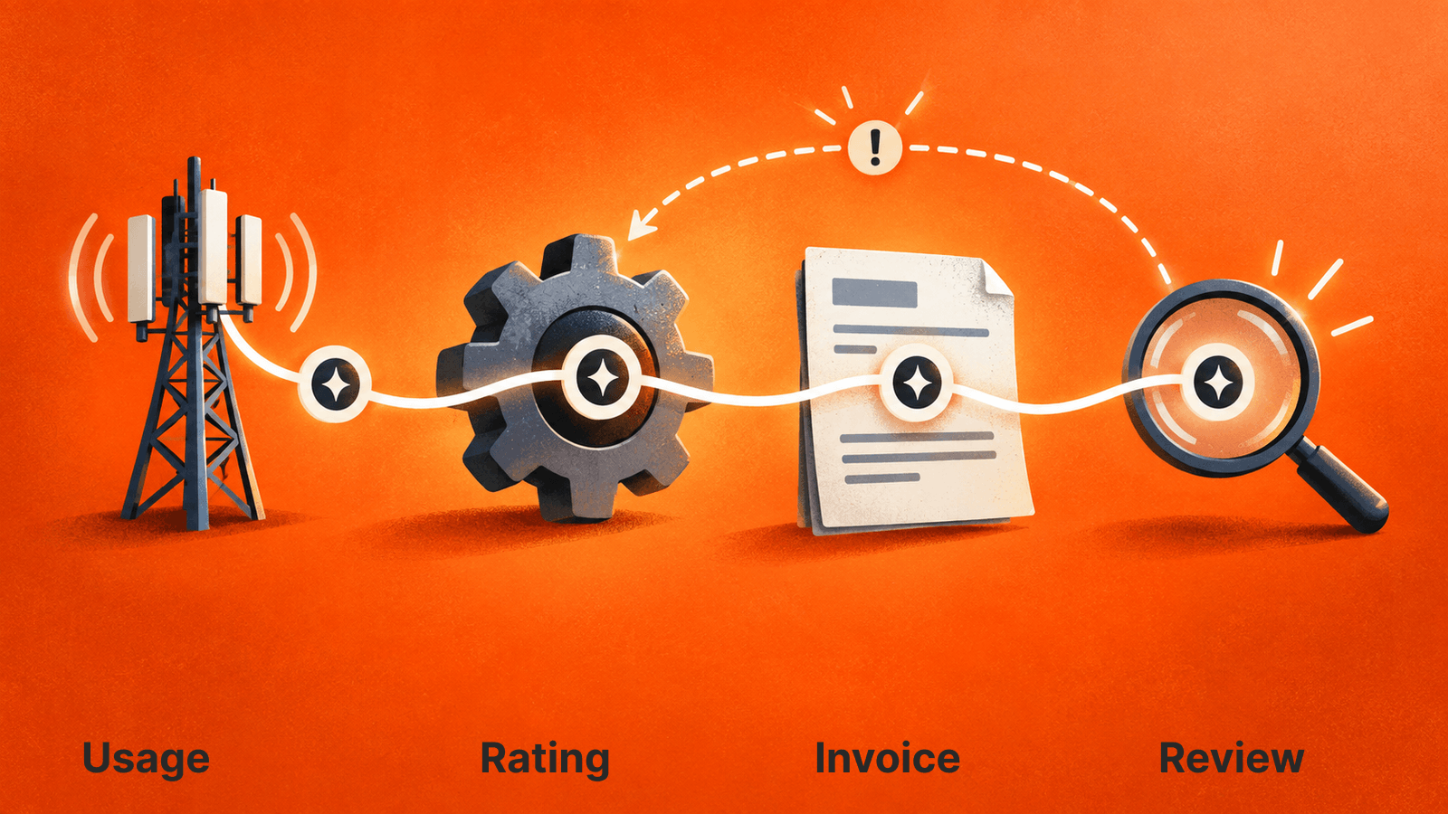 Match usage, rating and invoice records, then investigate differences using the contract and preserved identifiers.