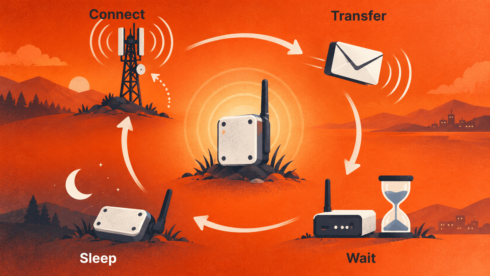 Record connection, transfer, waiting and sleep energy across the complete reporting cycle