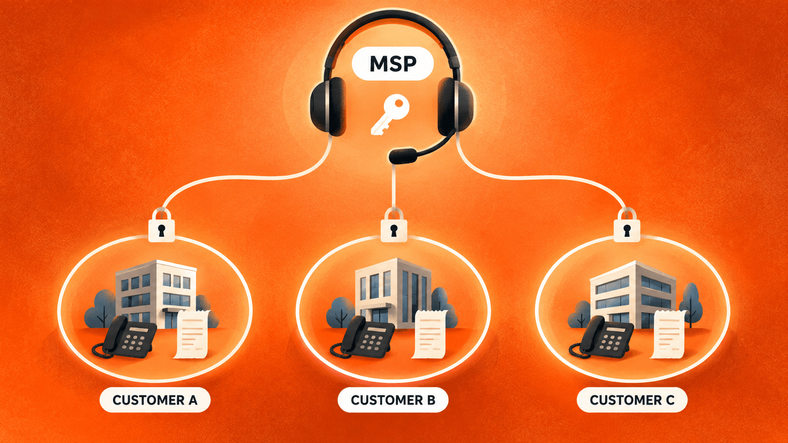 White-label connectivity for MSPs needs separate customer records and permissions under shared administration.